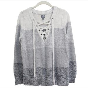 Pretty Shades of Grey Lace up Sweater By Soho NY& CO sz S